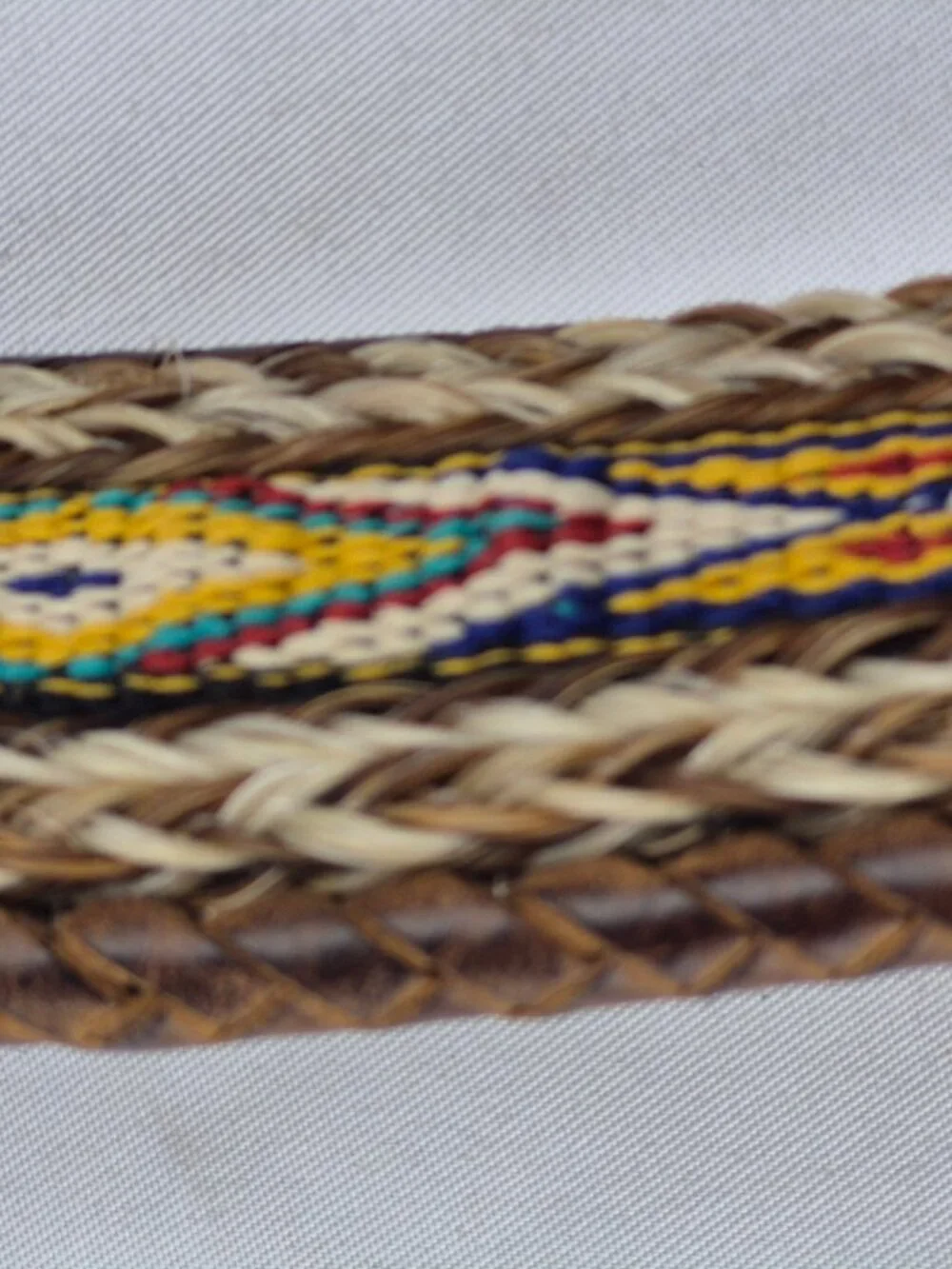 Tony Lama Aged Bark Leather Badlands Belt Horse Hair Nylon Inlay Western 38